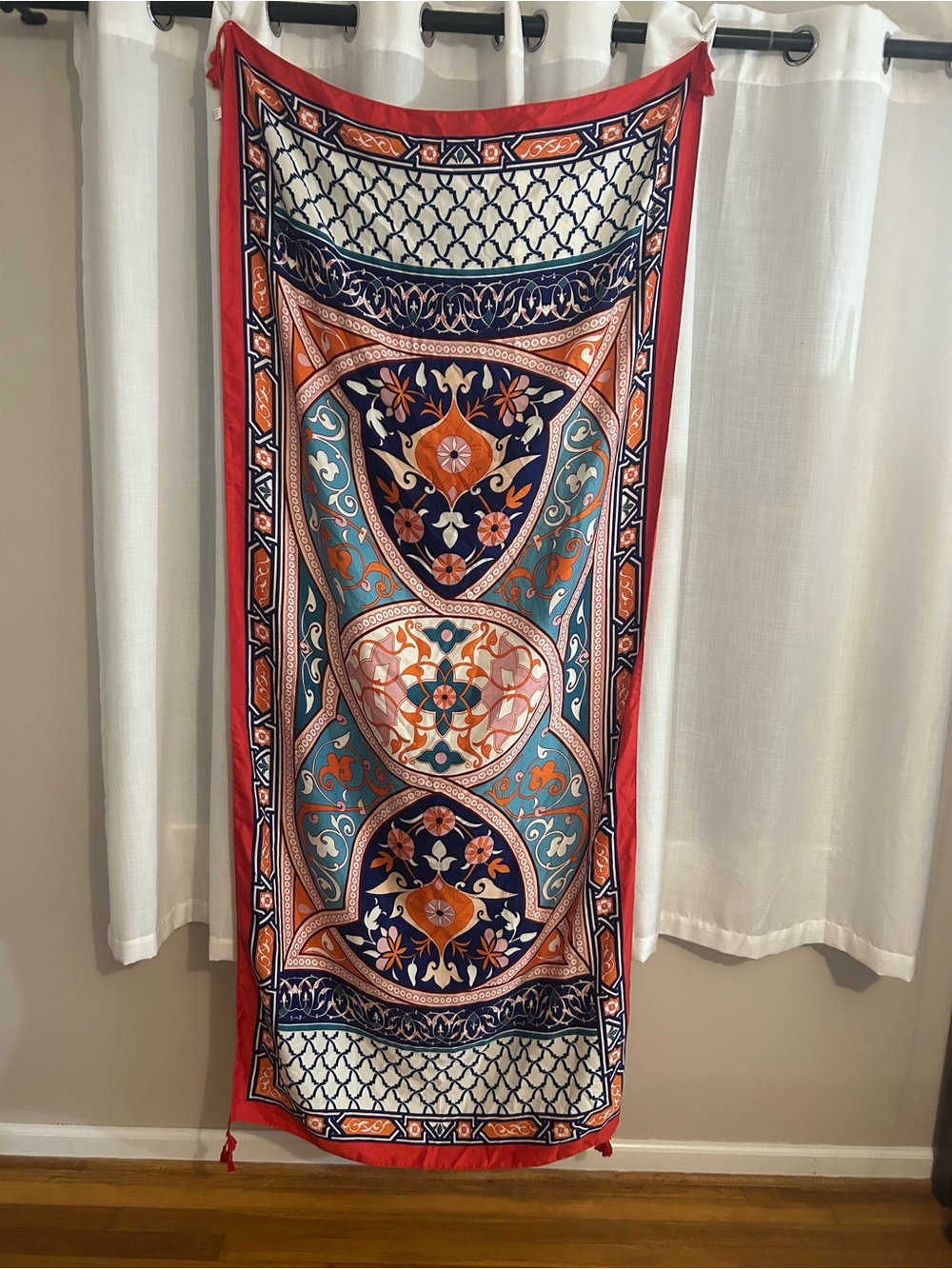 Meditation Shawl: Can also be used as a Scarf, Wrap in Red, Teal & Navy